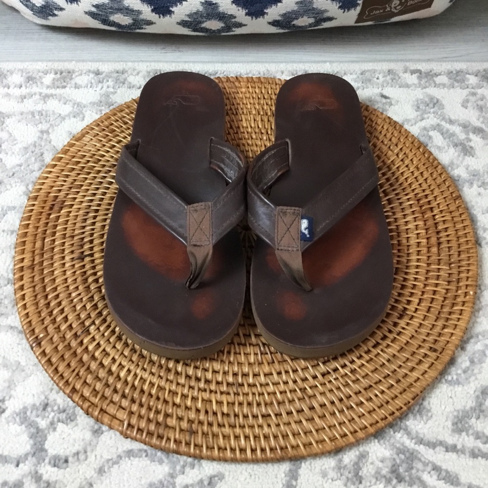 Vineyard Vines Leather Flip Flops Brown Size 12